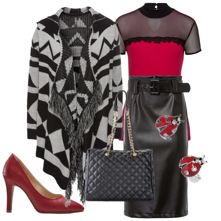 Outfit donna - Total look #1789295. Stile Casual chic per Serata fuori. Abbinamento con shopping bag, gonne longuette, cardigans, maglieria, décolleté, orecchini.