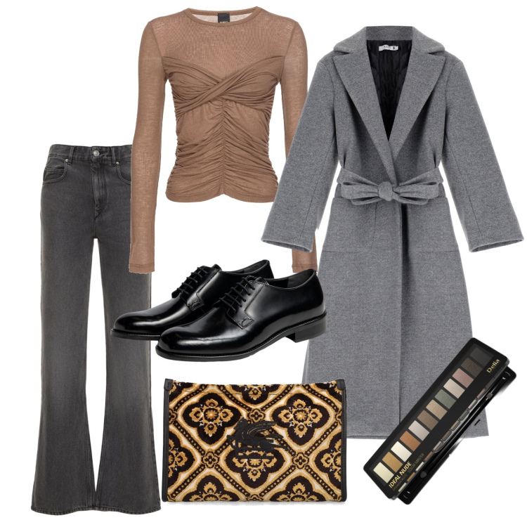 Outfit donna - Serata con la famiglia. Stile Urban per Serata fuori. Abbinamento con ombretti, maglieria, cappotti, scarpe stringate, pantaloni, pochette.