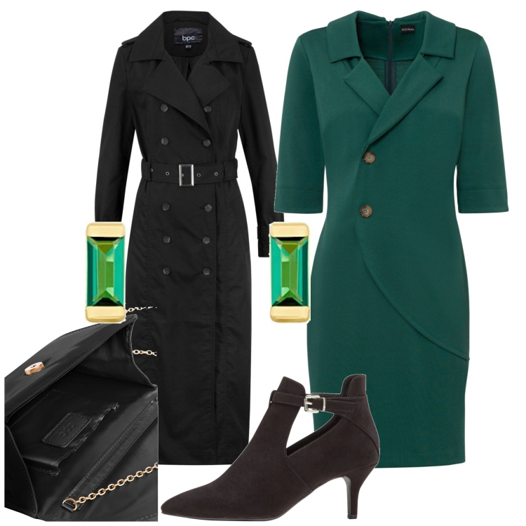 Outfit donna - Total look #1789376. Stile Chic per Tutti i giorni. Abbinamento con trench, vestiti, pochette, stivaletti, orecchini.