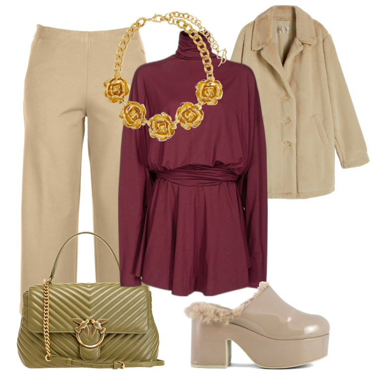 Outfit donna - Total look #1789404. Stile Casual per Serata fuori. Abbinamento con vestiti corti, borse a mano, cappotti, sabot, pantaloni, collane.