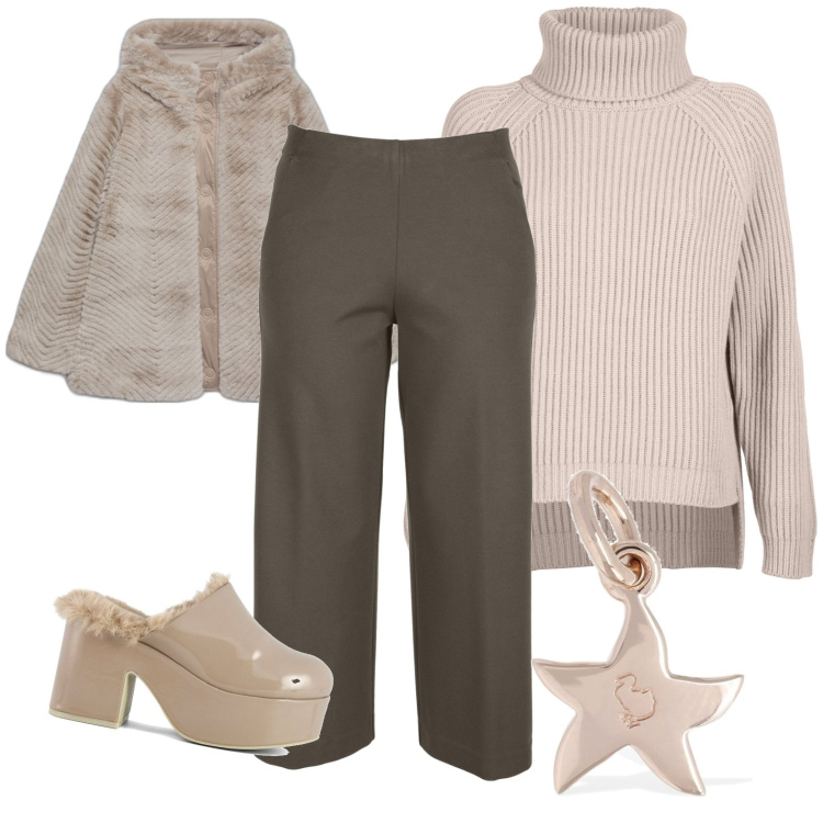 Outfit donna - Total look #1789419. Stile Casual chic per Ufficio. Abbinamento con sabot, piumini, pantaloni, maglieria, ciondoli.