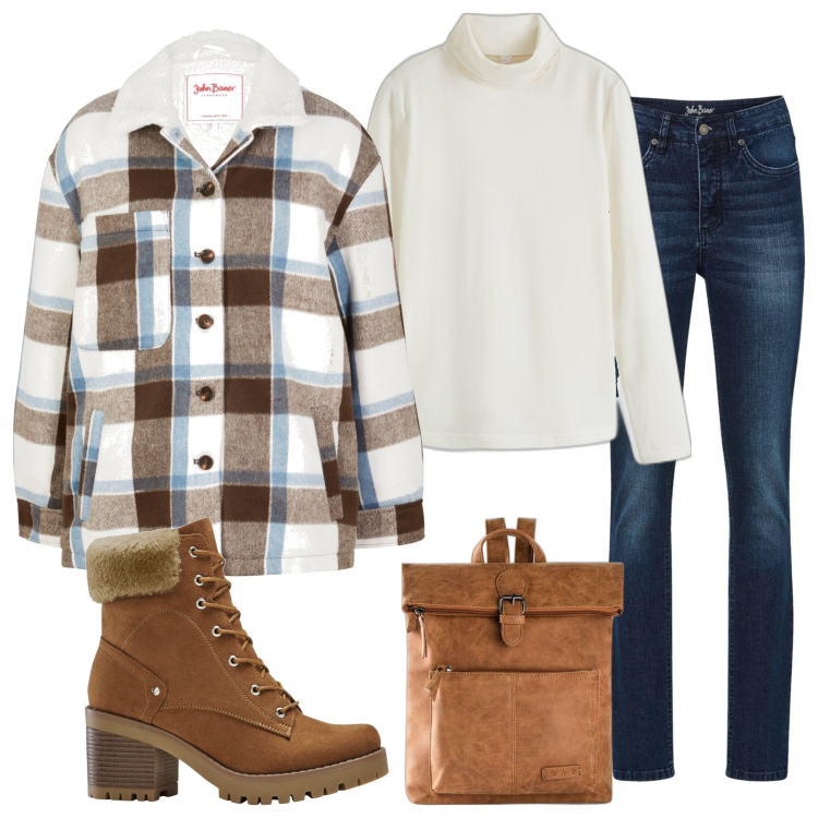 Outfit donna - Passeggiata sulla neve. Stile Minimal per Tutti i giorni. Abbinamento con maglieria, stivaletti, zaini, jeans skinny, blazer.