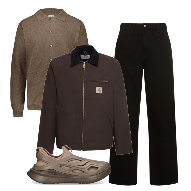 Outfit uomo - City. Stile Urban per Tutti i giorni. Abbinamento con polo, sneakers alte, cappotti, jeans.