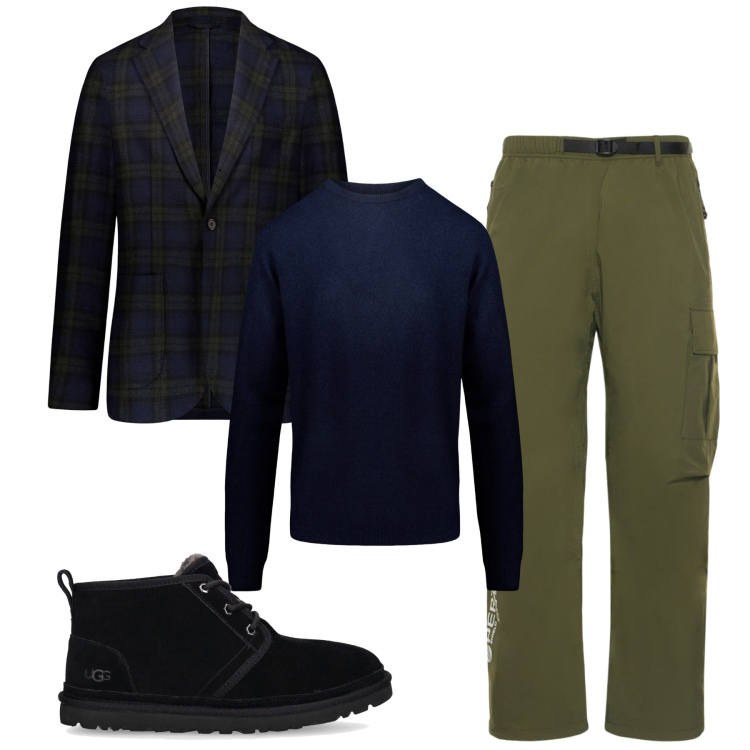 Outfit uomo - Eclettico. Stile Trendy per Tutti i giorni. Abbinamento con maglieria, pantaloni cargo, giacche, scarpe stringate.