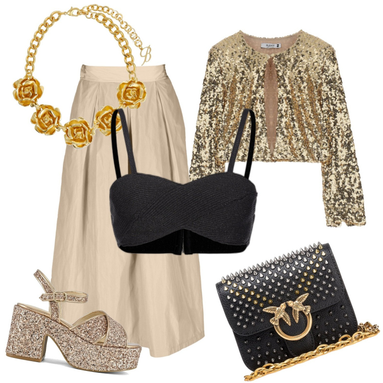 Outfit donna - Total look #1789466. Stile Glamour per Serata fuori. Abbinamento con cardigans, borse a tracolla, top, sandali, gonne, collane.