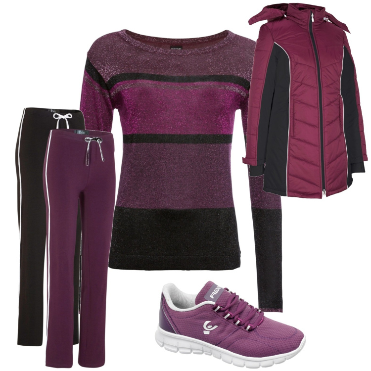Outfit donna - Total look #1789472. Stile Casual per Scuola/Università. Abbinamento con maglieria, blazer, pantaloni, sneakers.