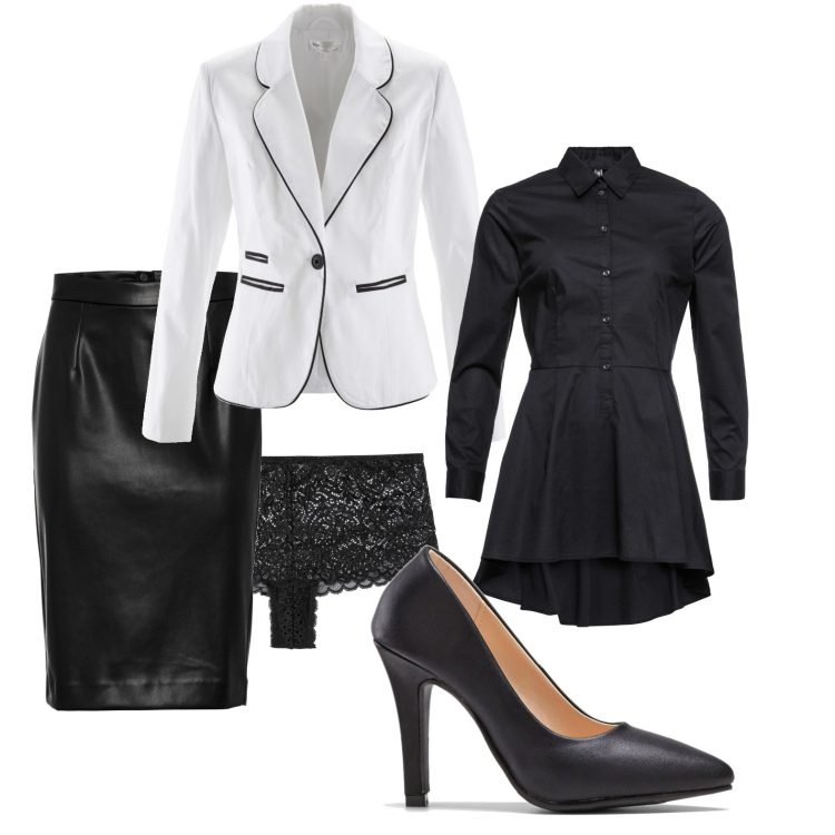 Outfit donna - Tocco di bianco. Stile Bon Ton per Serata fuori. Abbinamento con camicie, blazer, gonne longuette, décolleté, culotte.