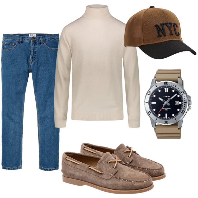 Outfit uomo - Total look #1789568. Stile Urban per Tutti i giorni. Abbinamento con jeans dritti, cappelli, maglieria, orologi, scarpe stringate.