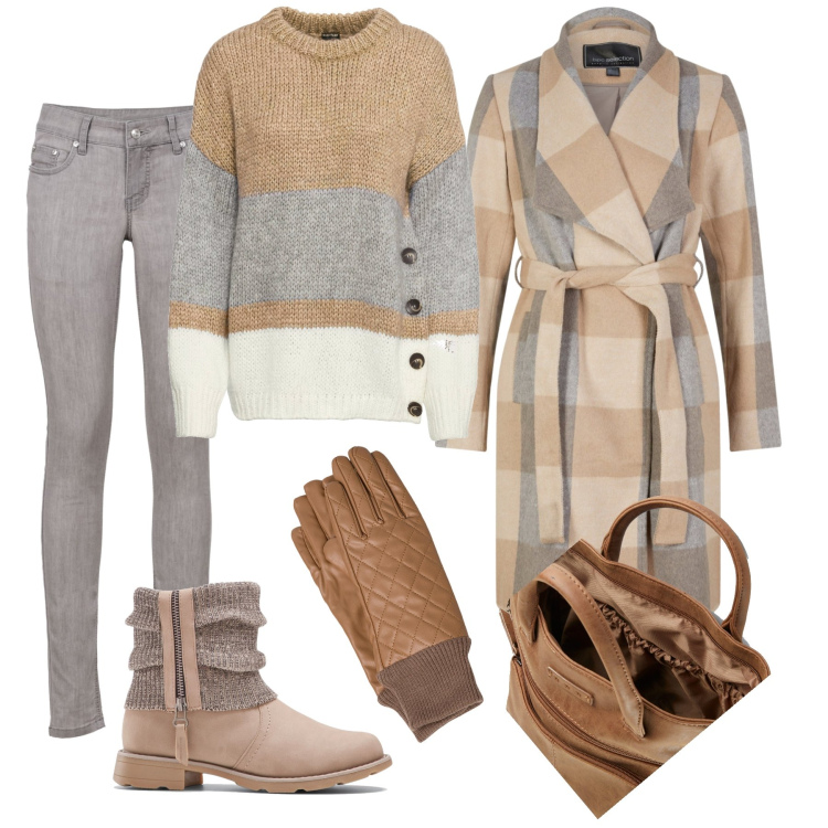 Outfit donna - I colori delicati dell’inverno. Stile Trendy per Tutti i giorni. Abbinamento con maglieria, zaini, cappotti, stivaletti, jeans skinny, guanti.