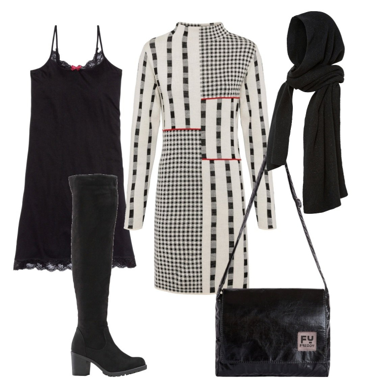 Outfit donna - Total look #1789595. Abbinamento con camicie da notte, sciarpe, vestiti, stivali sopra il ginocchio, borse a tracolla.