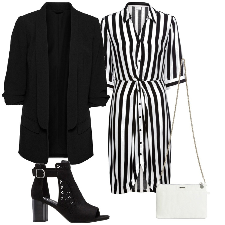 Outfit donna - Total look #1789601. Stile Casual chic per Cerimonia. Abbinamento con blazer, sandali col tacco, vestiti chemisier, clutch.