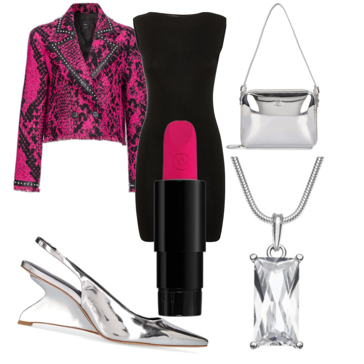 Outfit donna - Innominabile. Stile Rock per Serata fuori. Abbinamento con rossetti, cappotti, vestiti, zeppe, ciondoli, borse a spalla.