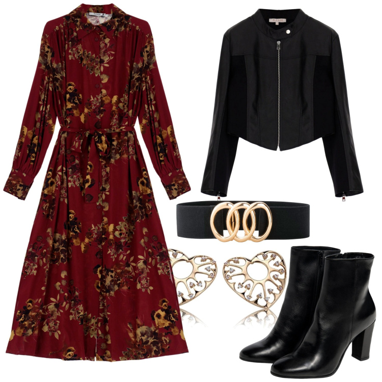 Outfit donna - Curvy. Stile Glamour per Serata fuori. Abbinamento con cinture, vestiti midi/longuette, cappotti, stivaletti, orecchini.