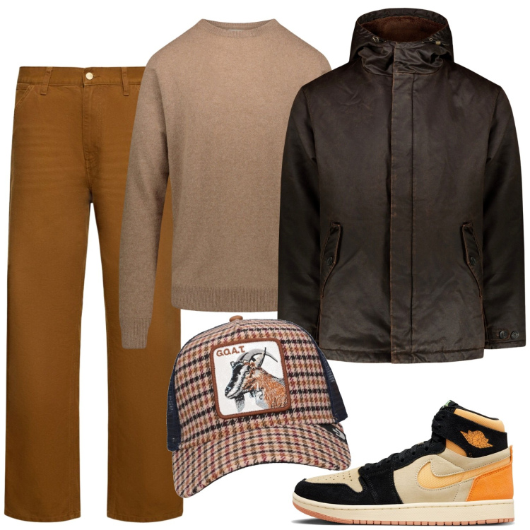 Outfit uomo - Tempo libero. Stile Casual per Tutti i giorni. Abbinamento con maglieria, sneakers, pantaloni, cappotti, cappelli con visiera.