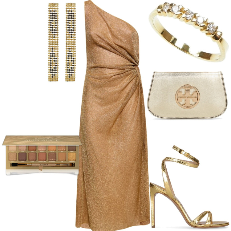 Outfit donna - Total look #1789694. Stile Glamour per Serata fuori. Abbinamento con ombretti, orecchini, sandali in pelle, vestiti, pochette, anelli.