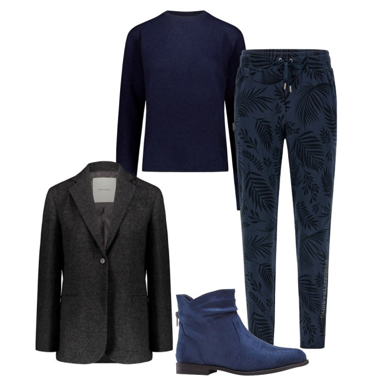 Outfit donna - Total look #1789697. Stile Casual per Ufficio. Abbinamento con stivaletti, pantaloni, blazer, maglieria.