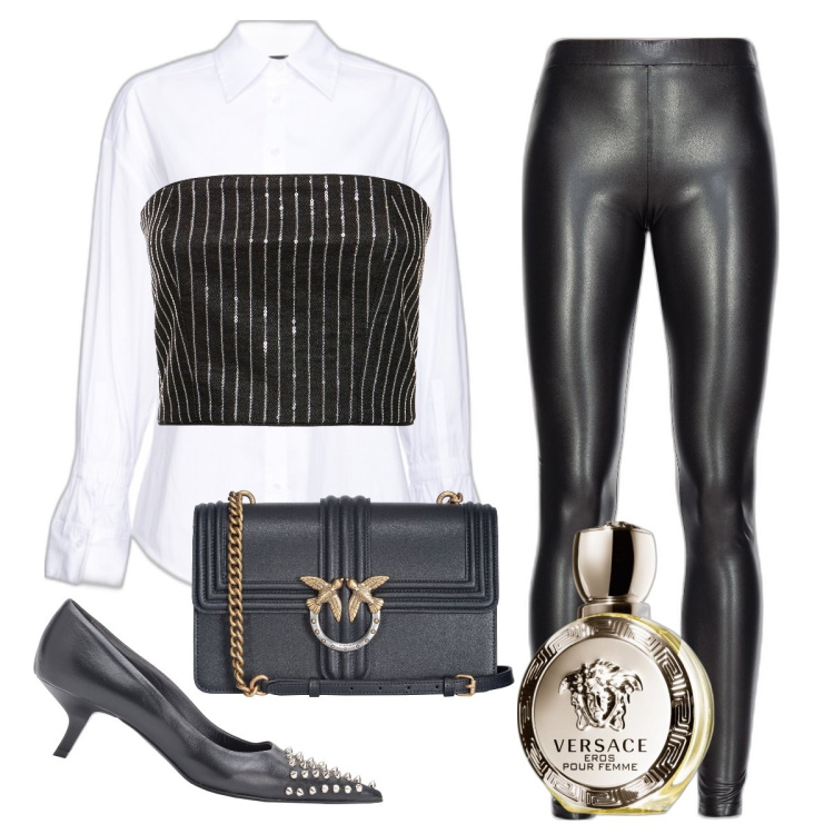 Outfit donna - compleanno. Stile Casual per Serata fuori. Abbinamento con profumi, décolleté, leggings, camicie, borse a tracolla, top.