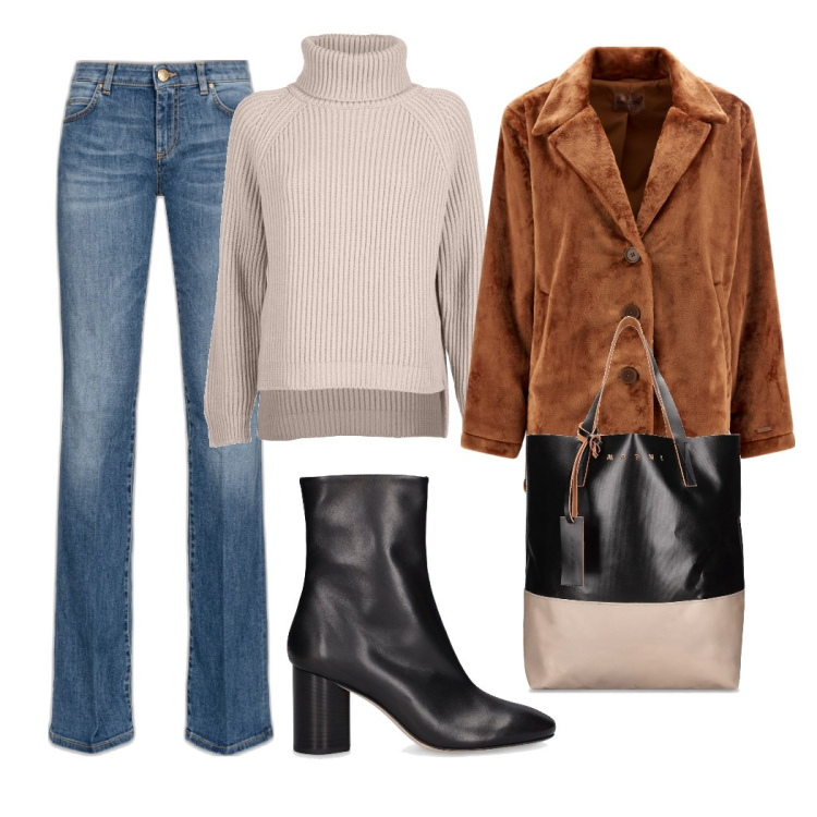 Outfit donna - Dolcevita beige. Stile Casual per Tutti i giorni. Abbinamento con jeans, cappotti, stivaletti, maglieria, shopping bag.