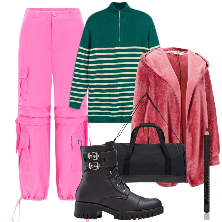 Outfit donna - Il bello deve ancora venire...buon 2024. Stile Casual per Tutti i giorni. Abbinamento con stivaletti, blazer, maglieria, eyeliner, pantaloni cargo, borse a spalla.