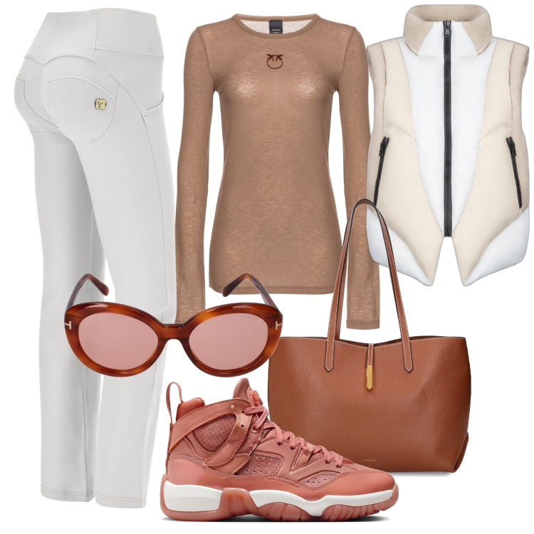 Outfit donna - Per il nuovo anno. Stile Casual chic per Tutti i giorni. Abbinamento con maglieria, pantaloni capri, piumini, sneakers, occhiali da sole, borse tote.
