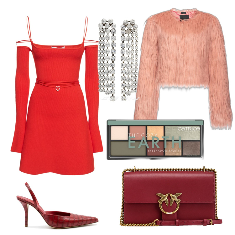 Outfit donna - Stasera è Capodanno. Stile Chic per Serata fuori. Abbinamento con ombretti, borse a tracolla, blazer, vestiti, orecchini, décolleté.