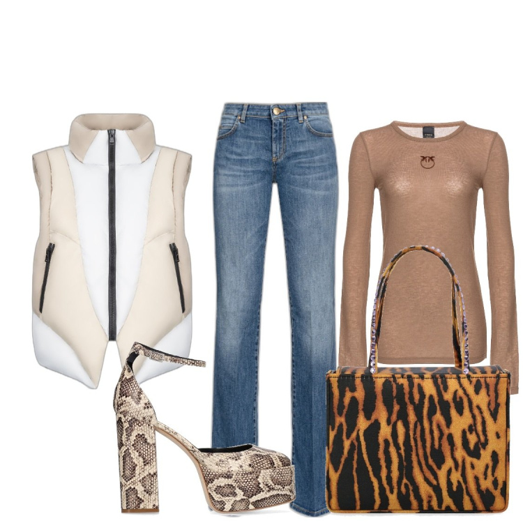 Outfit donna - Animalier. Stile Glamour per Serata fuori. Abbinamento con jeans, maglieria, piumini, décolleté, borse a mano.