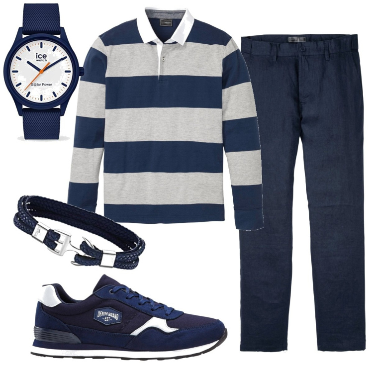 Outfit uomo - Total look #1789794. Stile Casual per Ufficio. Abbinamento con sneakers, pantaloni, polo, orologi, braccialetti.