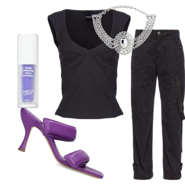 Outfit donna - Total look #1789814. Stile Casual chic per Serata fuori. Abbinamento con correttori, top, pantaloni cargo, sandali in pelle, collane.