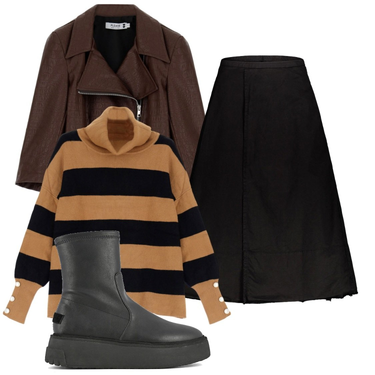 Outfit donna - Total look #1789892. Stile Casual chic per Ufficio. Abbinamento con maglieria, blazer, gonne lunghe, stivaletti.