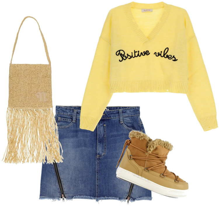 Outfit donna - Total look #1789899. Stile Casual per Serata fuori. Abbinamento con maglieria, minigonne, stivali da neve, borse a spalla.