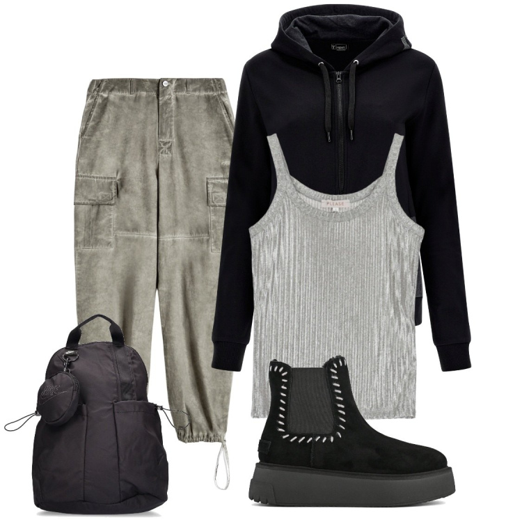 Outfit donna - Urban. Stile Urban per Scuola/Università. Abbinamento con top, pantaloni cargo, felpe con cappuccio, stivaletti, zaini.