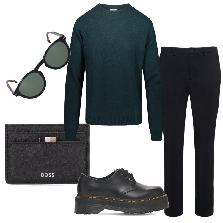 Outfit uomo - Total look #1789901. Stile Trendy per Serata speciale. Abbinamento con maglieria, occhiali da sole, scarpe stringate, pantaloni, portafogli.