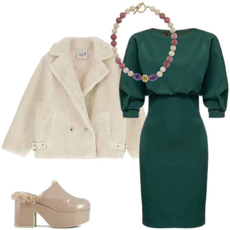 Outfit donna - Total look #1789909. Stile Bon Ton per Serata fuori. Abbinamento con vestiti midi/longuette, cappotti, sabot, collane.