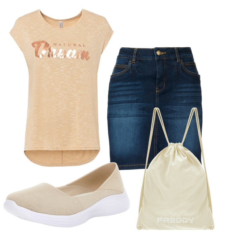 Outfit donna - Total look #1789927. Stile Casual per Scuola/Università. Abbinamento con gonne, maglieria, ballerine, zaini.