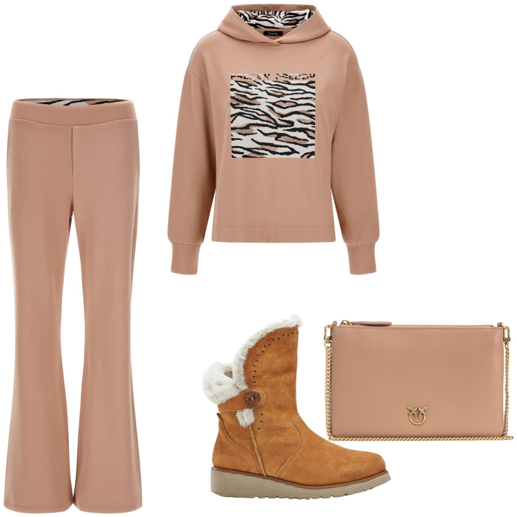 Outfit donna - Total look #1789932. Stile Etnico per Tutti i giorni. Abbinamento con stivali, borse a tracolla, pantaloni, felpe con cappuccio.