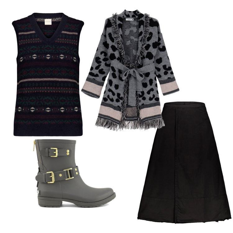 Outfit donna - Total look #1789933. Stile Etnico per Tutti i giorni. Abbinamento con cardigans, gonne lunghe, stivali, maglieria.
