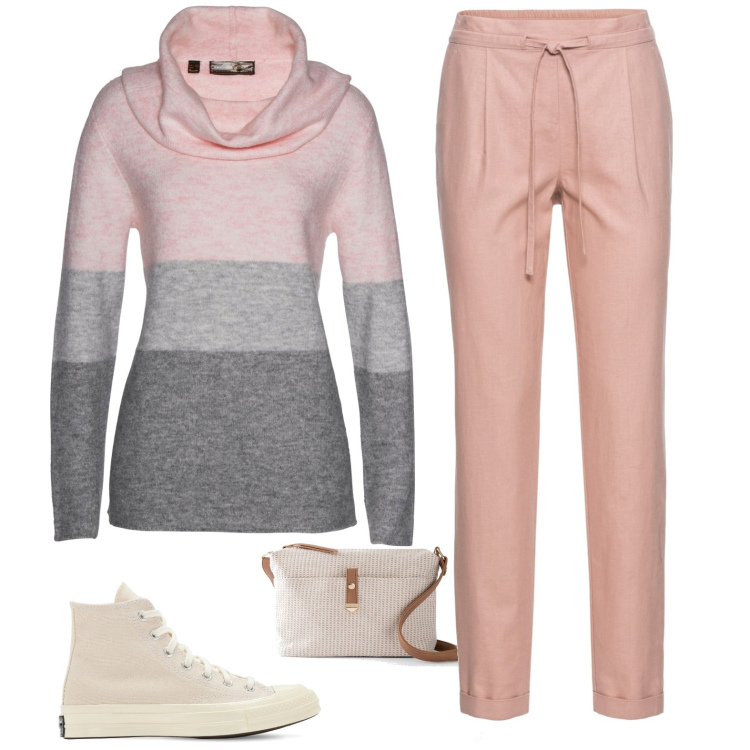 Outfit donna - Total look #1789946. Stile Casual per Scuola/Università. Abbinamento con pantaloni, maglieria, borse a tracolla, sneakers.