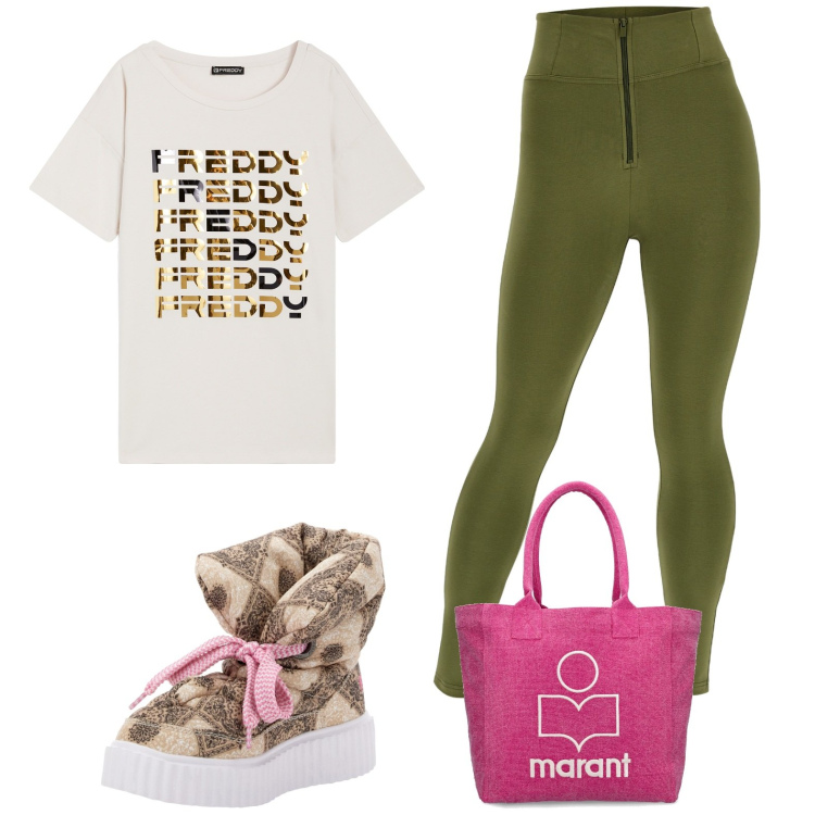 Outfit donna - Total look #1789947. Stile Sporty chic per Sport. Abbinamento con pantaloni skinny, stivali sopra il ginocchio, t-shirt, shopping bag.