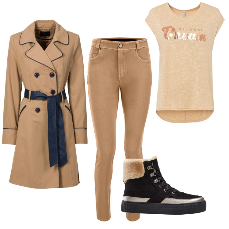 Outfit donna - Total look #1789948. Stile Casual per Serata fuori. Abbinamento con trench, maglieria, stivaletti, jeans.