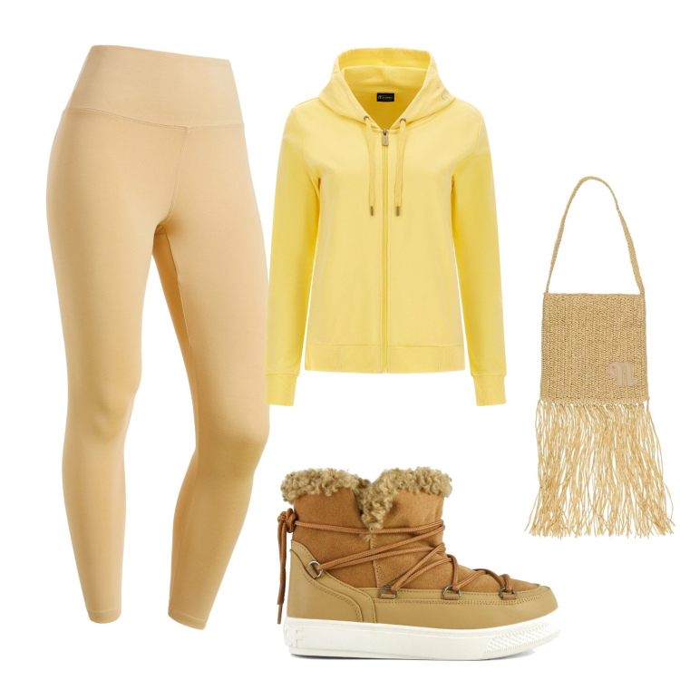 Outfit donna - Total look #1789949. Stile Casual per Sport. Abbinamento con leggings sportivo, felpe con cappuccio, stivali da neve, borse a spalla.