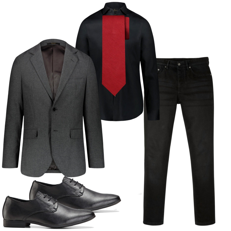 Outfit uomo - Felice Anno Nuovo. Stile Business/Elegante per Serata speciale. Abbinamento con scarpe stringate, jeans slim fit, giacche, camicie, cravatte.
