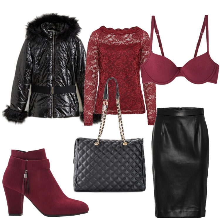Outfit donna - Total look #1789979. Stile Bon Ton per Tutti i giorni. Abbinamento con shopping bag, gonne longuette, maglieria, stivaletti, blazer, reggiseni.