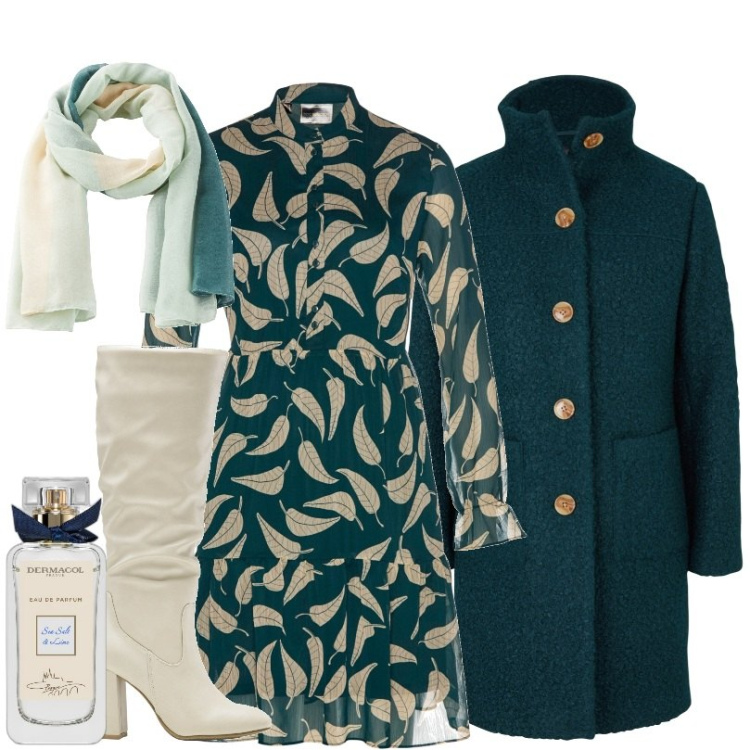 Outfit donna - Moderna, eppure senza tempo. Stile Casual per Tutti i giorni. Abbinamento con vestiti, cappotti, stivali sopra il ginocchio, sciarpe, profumi.
