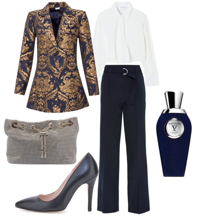 Outfit donna - Svela tutti i lati della tua personalità. Stile Chic per Ufficio. Abbinamento con pantaloni, cappotti, profumi, bluse, clutch, décolleté.