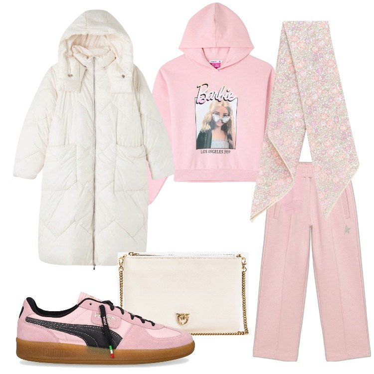 Outfit donna - Athleisure in winter. Stile Casual chic per Tutti i giorni. Abbinamento con felpe con cappuccio, blazer, borse a tracolla, sneakers, pantaloni, sciarpe.
