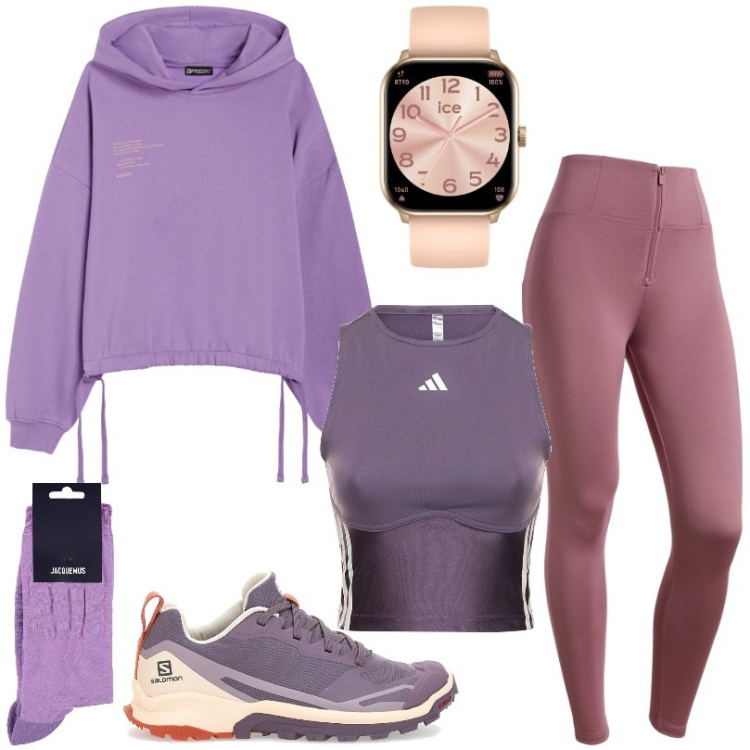 Outfit donna - Tornare in forma dopo le feste natalizie. Stile Casual per Sport. Abbinamento con pantaloni skinny, felpe con cappuccio, scarpe sportive, canottiere, orologi, calzini.