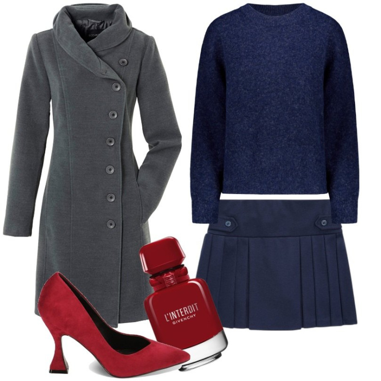 Outfit donna - Total look #1790094. Stile Casual per Tutti i giorni. Abbinamento con cappotti, profumi, décolleté, maglieria, minigonne.