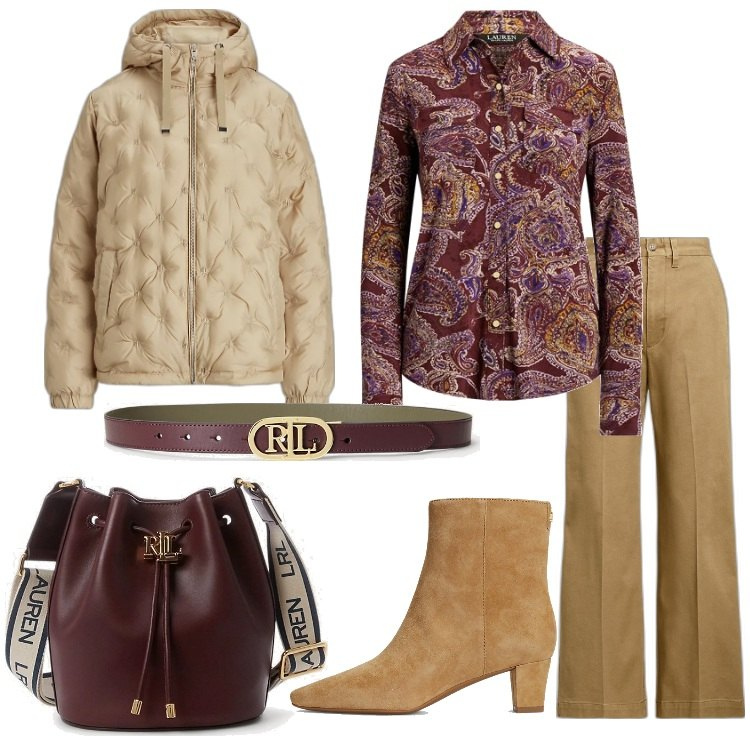 Outfit donna - Allure Bon Ton in ufficio. Stile Bon Ton per Ufficio. Abbinamento con cinture, camicie, borse a secchiello, pantaloni chino, stivaletti, cappotti.