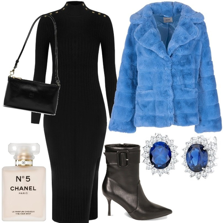 Outfit donna - Solo due gocce di Chanel N° 5. M.Monroe. Stile Sexy per Tutti i giorni. Abbinamento con profumi, vestiti midi/longuette, blazer, stivaletti, orecchini, borse a spalla.