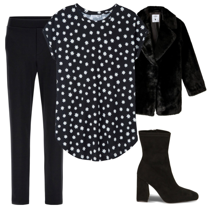 Outfit donna - Total look #1790153. Stile Casual per Tutti i giorni. Abbinamento con t-shirt, ecopellicce, pantaloni, stivaletti.